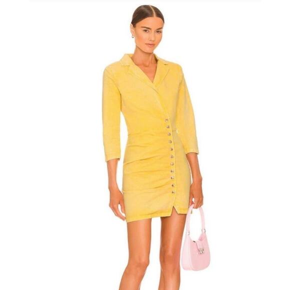 Retrofete Willa Dress in Lemonade Yellow Large Mini 3/4 Sleeves Button NWT Denim - Picture 1 of 11